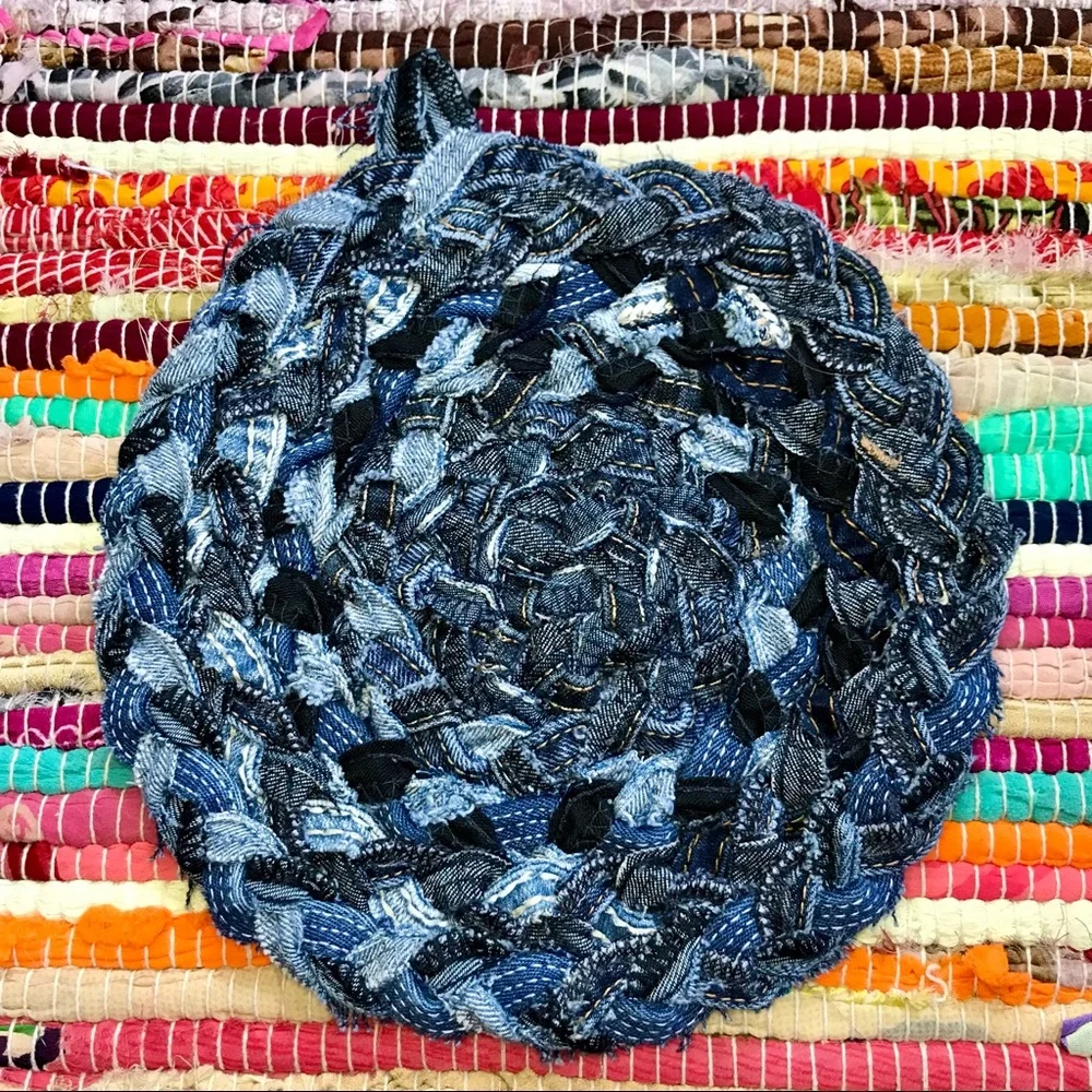 Handmade ~ Recycled upcycled denim jeans trivet hot pad